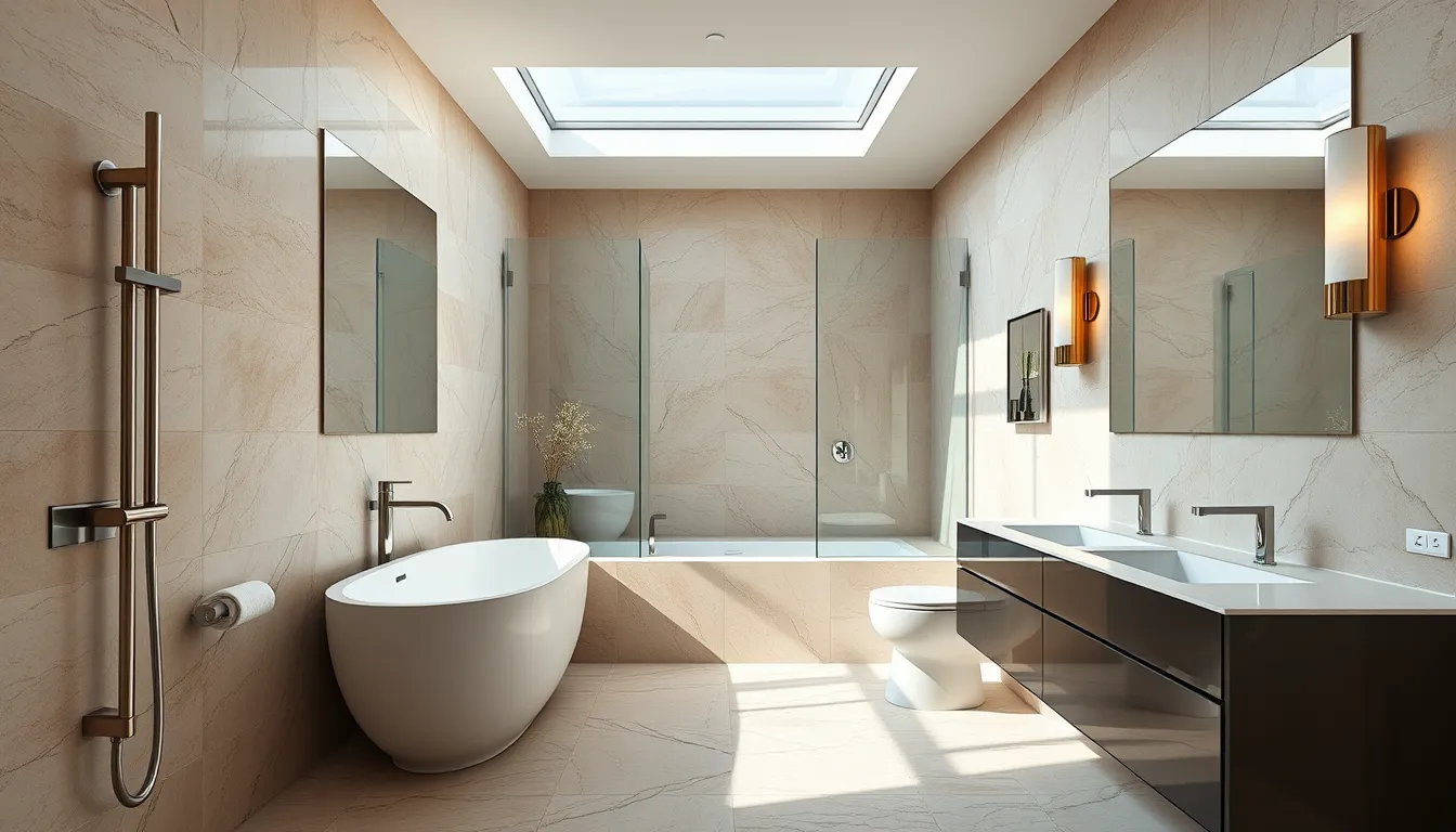 Salle de bains moderne rénovée à Draguignan avec carrelage en travertin