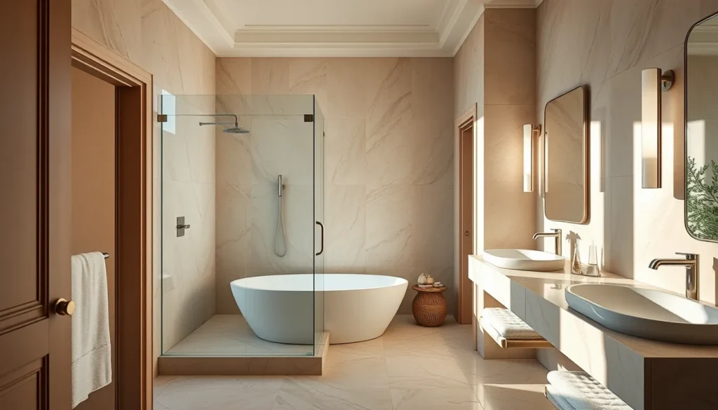 Salle de bains moderne rénovée à Sainte-Maxime avec des matériaux haut de gamme