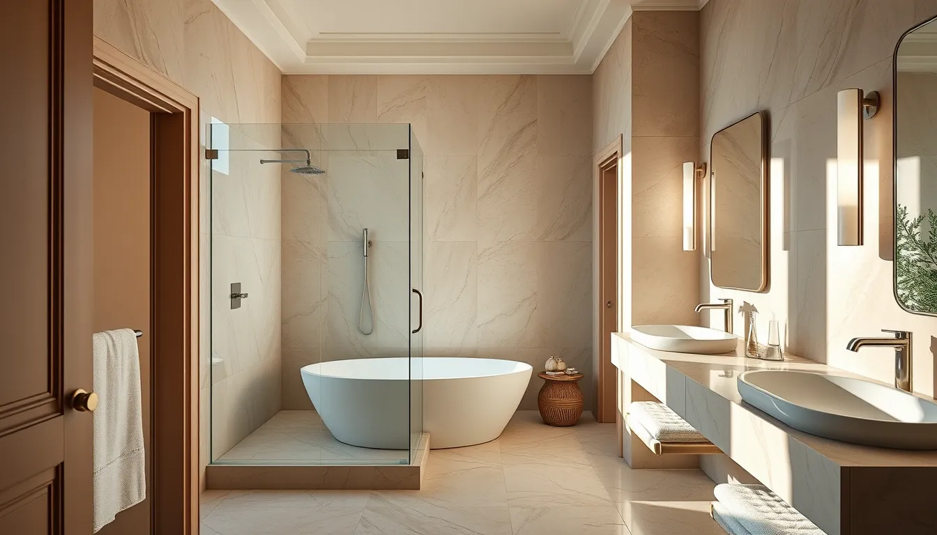 Salle de bains moderne rénovée à Sainte-Maxime avec des matériaux haut de gamme
