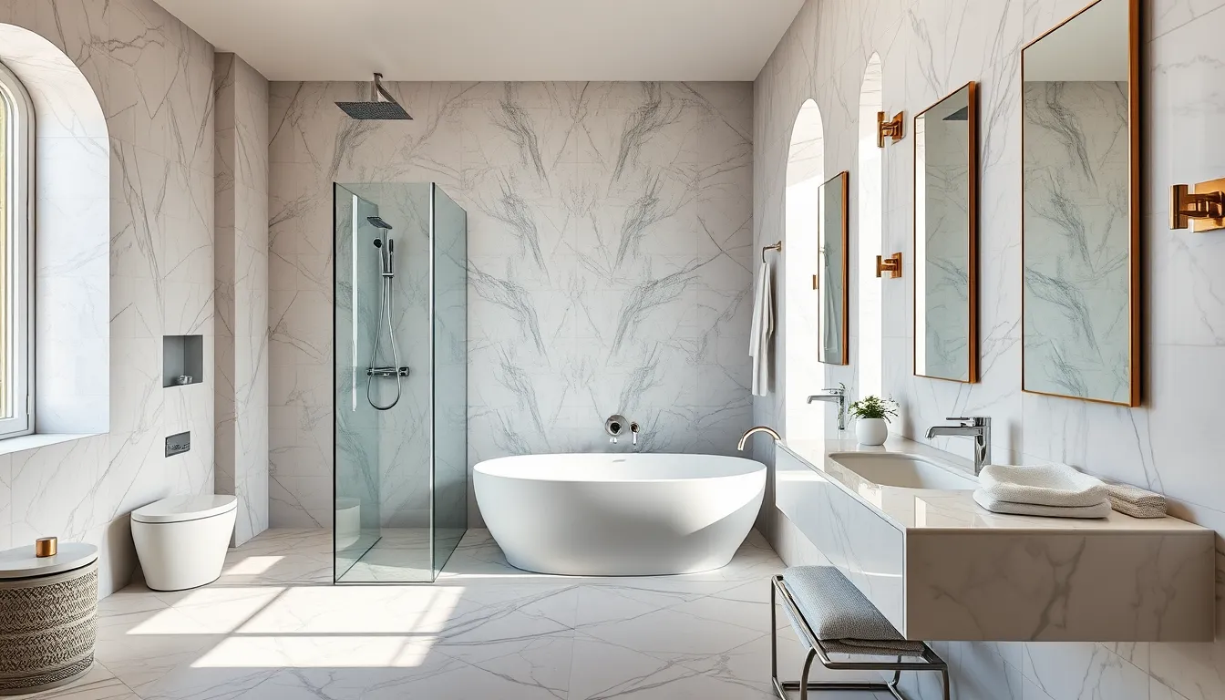 Salle de bains luxueuse à Saint-Tropez avec douche à l'italienne