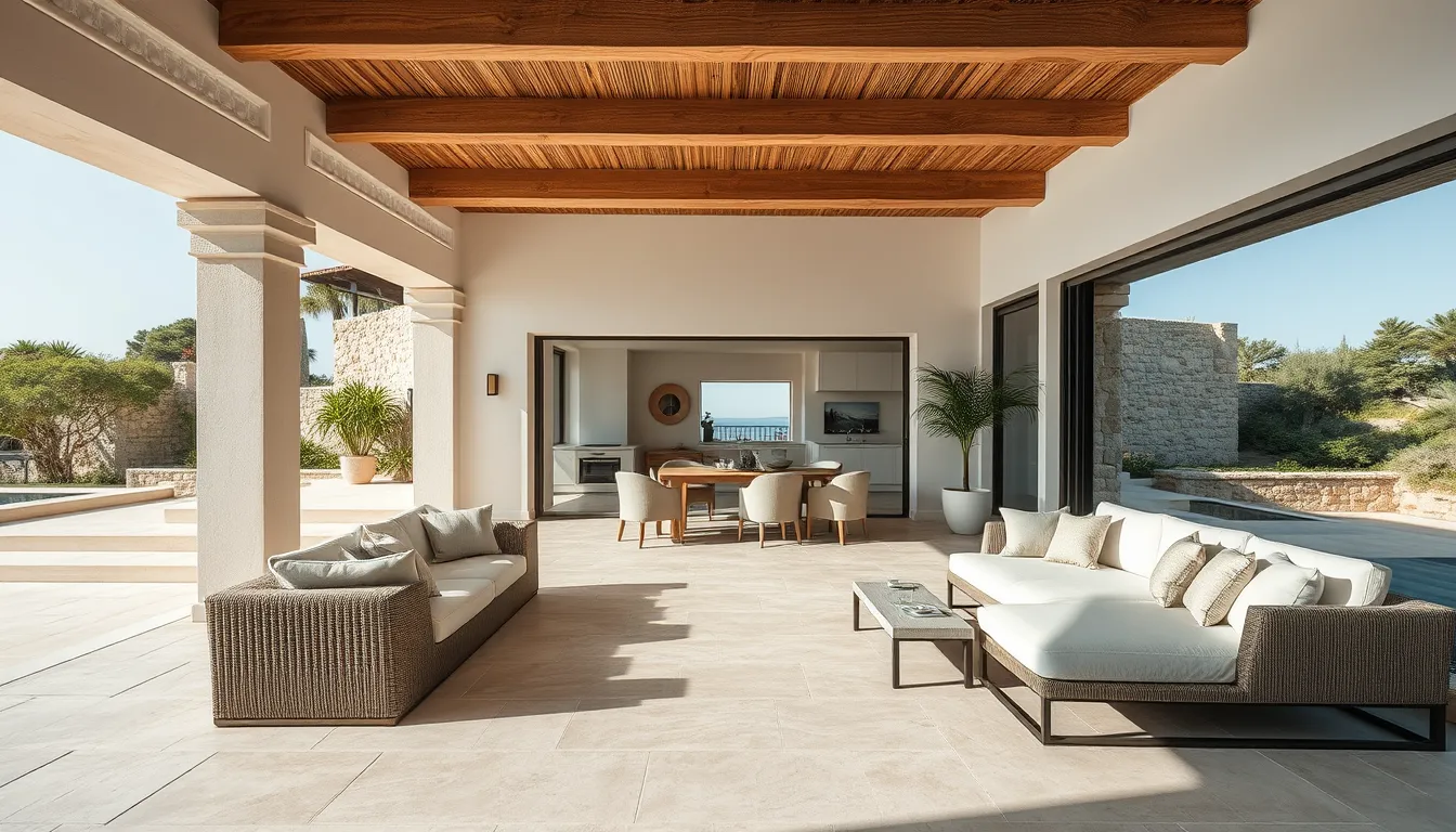 Rénovation de villa luxe à Saint-Tropez, travertin et pierre naturelle