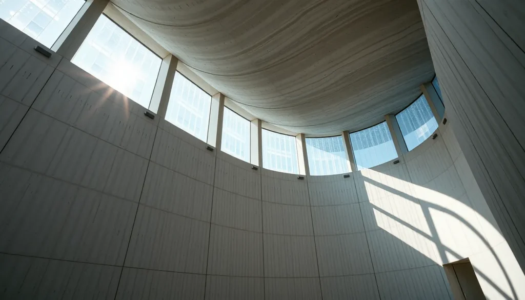 Image de béton translucide dans un bâtiment, montrant la lumière traversante.