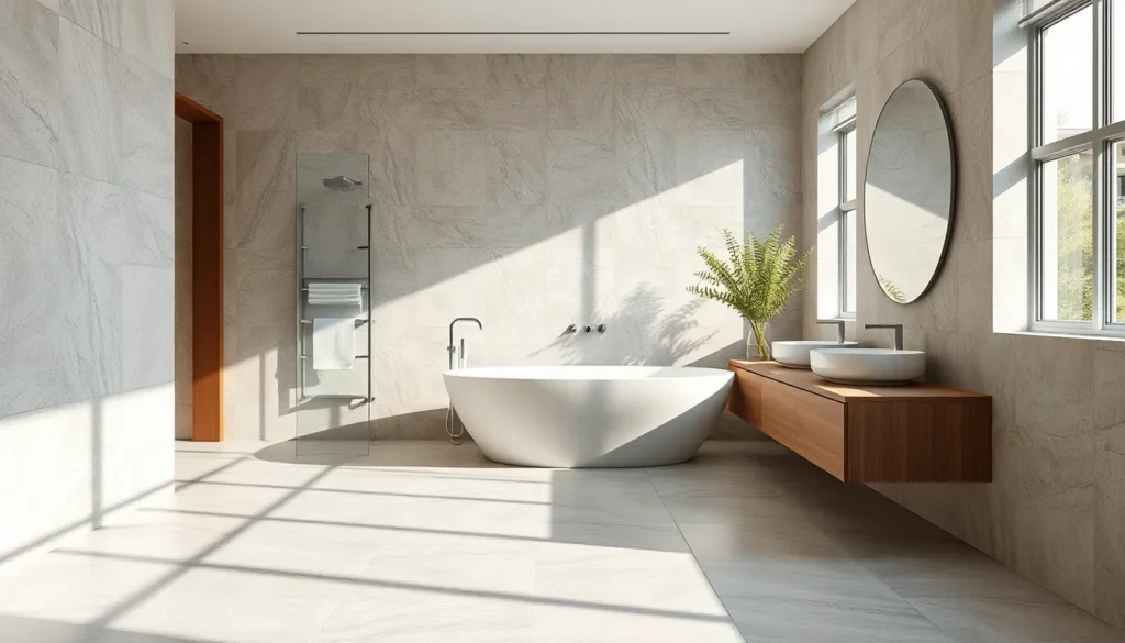 Salle de bains moderne avec carrelage grand format à Draguignan