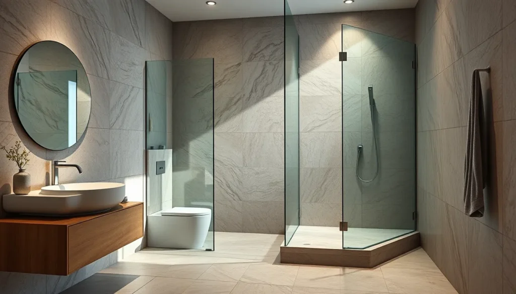 Douche à l'italienne moderne dans une salle de bains à Toulon