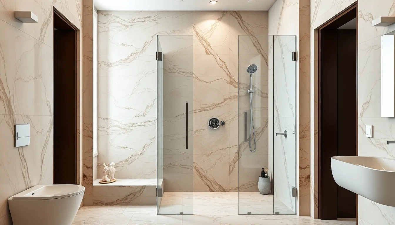 Douche à l'italienne moderne dans une villa à Saint-Tropez