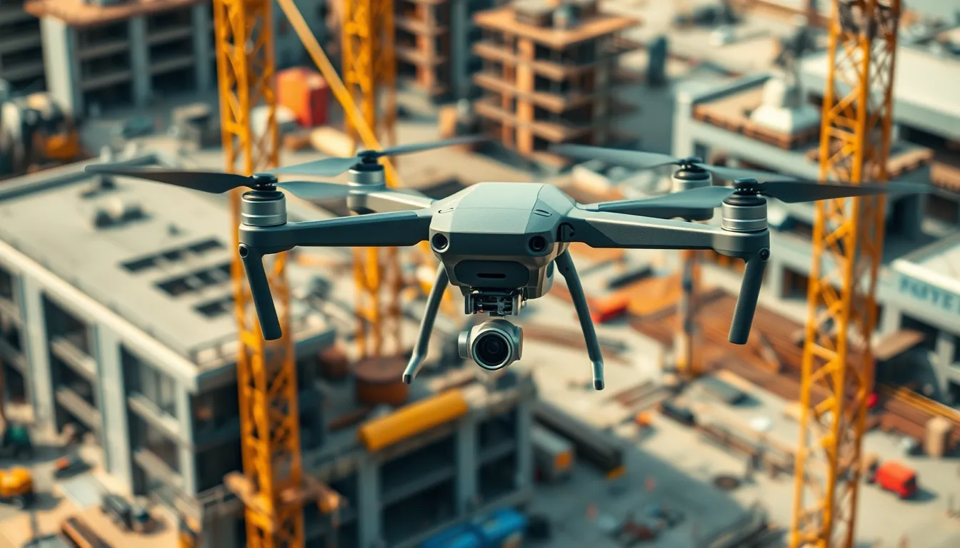 Drônes autonomes sur un chantier de construction en activité