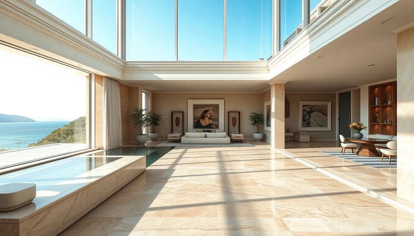 Pose de marbre et travertin dans une villa du Golfe de Saint-Tropez