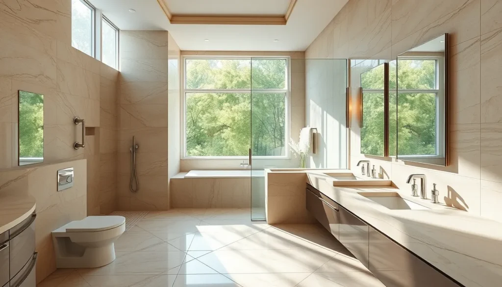 Rénovation de salle de bains moderne à Toulon avec travertin