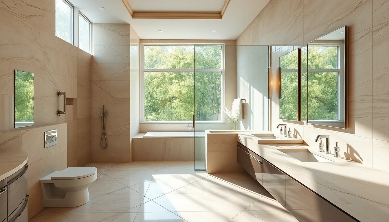 Rénovation de salle de bains moderne à Toulon avec travertin