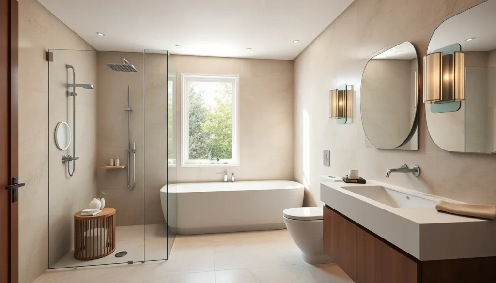 Salle de bains moderne rénovée à Toulon avec travertin et douche à l'italienne