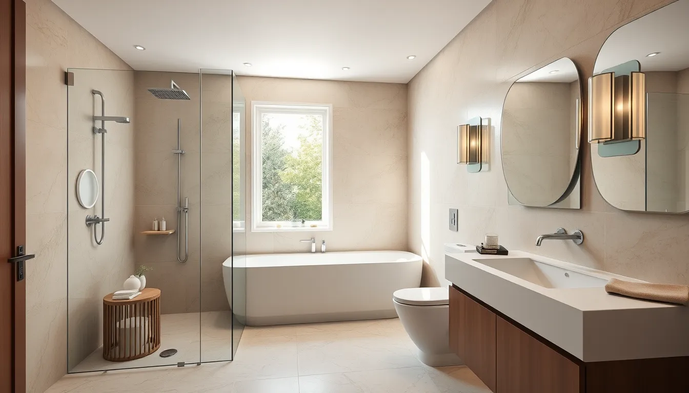 Salle de bains moderne rénovée à Toulon avec travertin et douche à l'italienne
