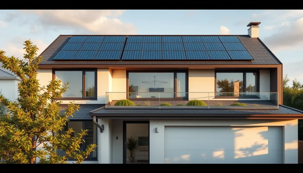 Des tuiles solaires intégrées sur une toiture moderne, montrant à la fois l'esthétique et la fonctionnalité énergétique des tuiles solaires intégrées.