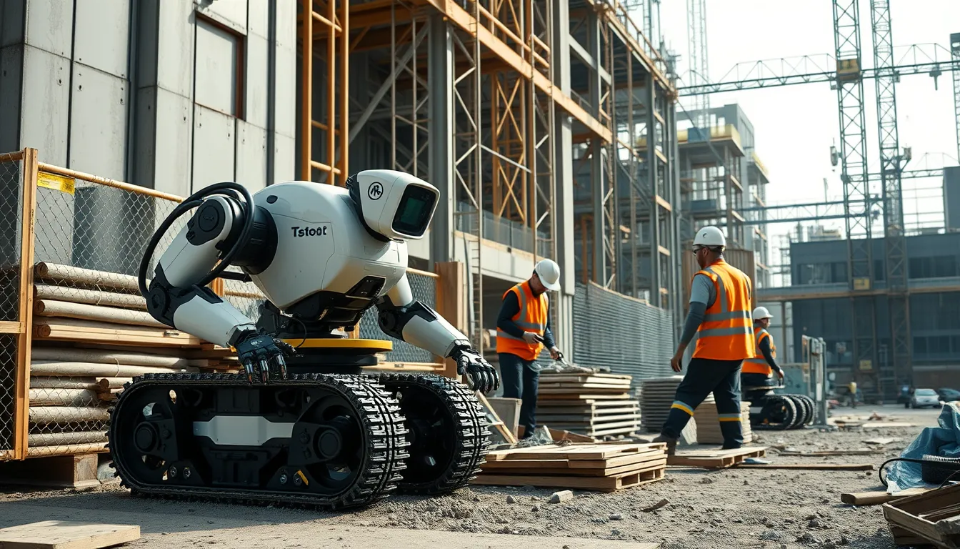 Robots de construction en action sur un chantier, améliorant la sécurité et l'efficacité