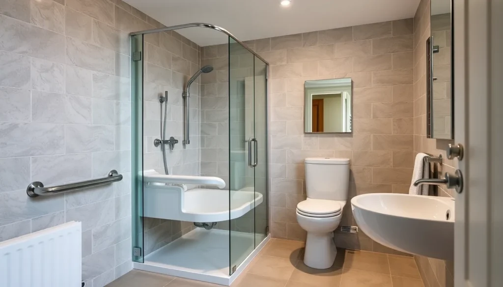 Salle de bains PMR aux normes à Draguignan avec douche à l'italienne et barres d'appui