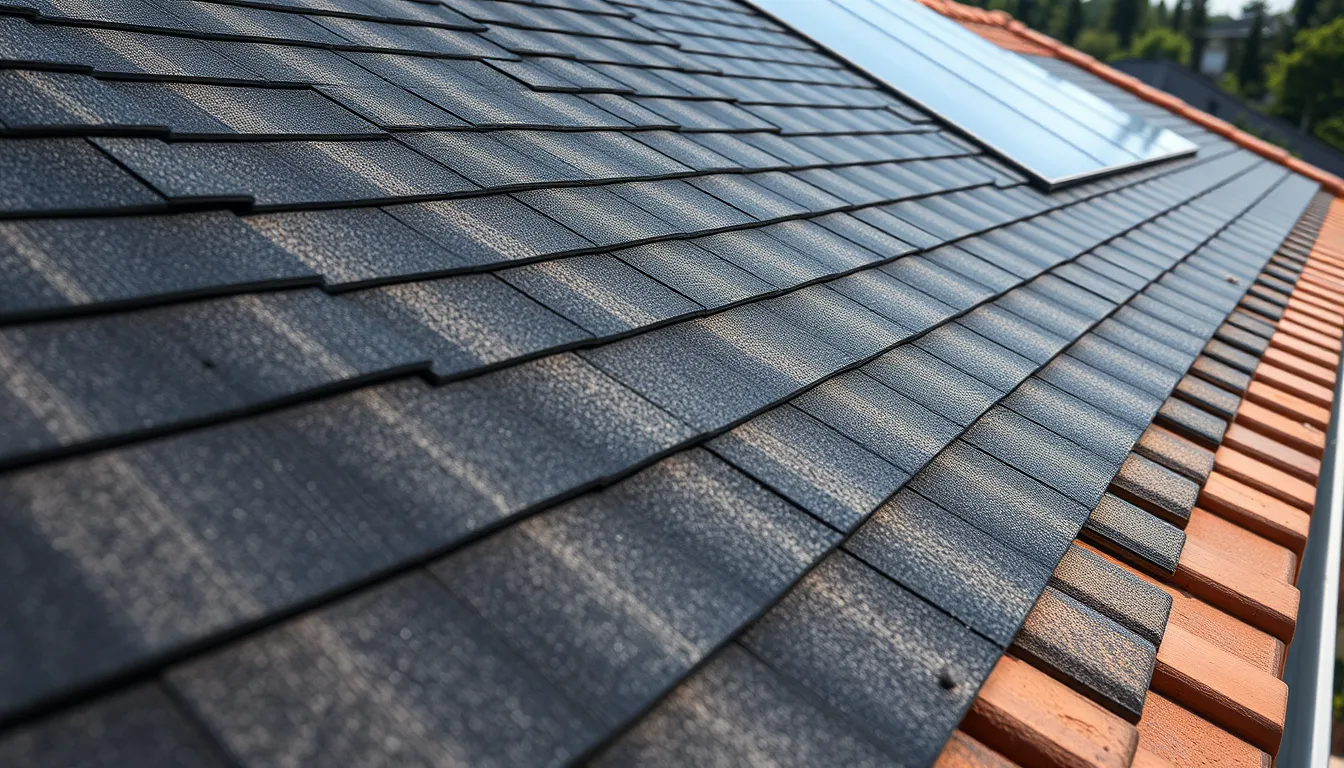 Bardeaux solaires intégrés sur une toiture moderne, offrant une solution écologique.