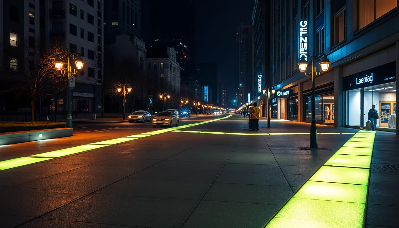 Béton luminescent utilisé dans l'éclairage urbain, brillance nocturne