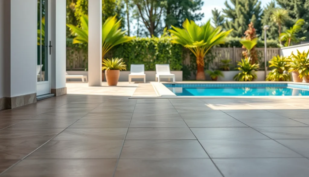 Carrelage extérieur antidérapant à Toulon, mise en valeur par une terrasse en travertin ensoleillée