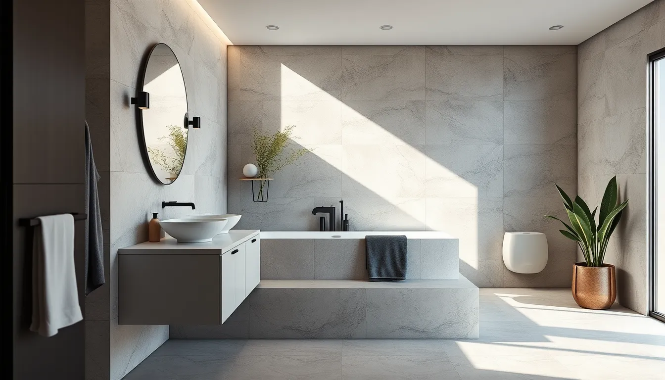 Salle de bains rénovée à Toulon avec carrelage en pierre naturelle