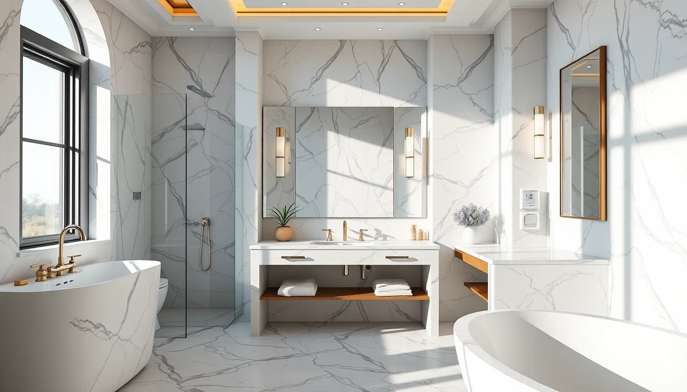 Salle de bains moderne avec marbre à Draguignan